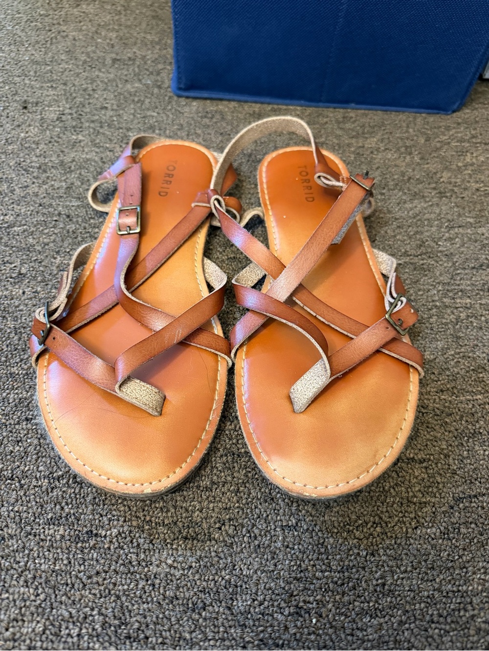 torrid Brown Leather Cross-Strap Sandals with Metallic Accents